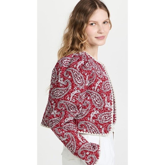 NWT Sea NY Theodora Paisley Quilted Cropped Jacket Red Size Large Long Sleeve - Picture 5 of 10